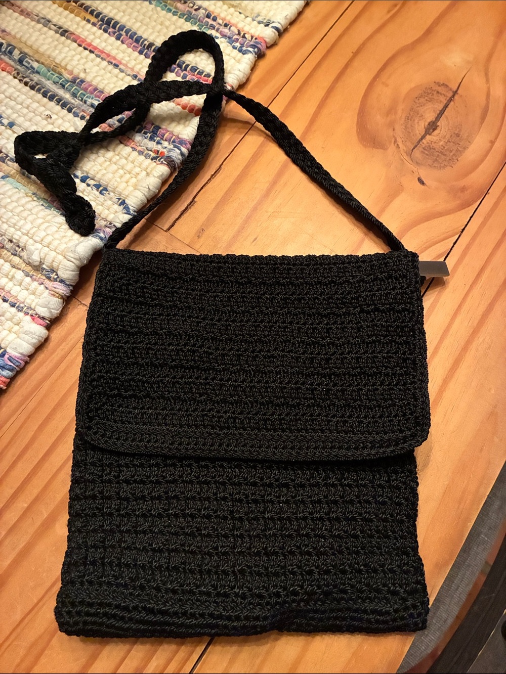 Vintage The Sak Black Crochet Crossbody Bag, EUC